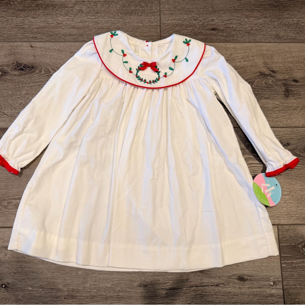 White Dress with Red and Green Embroidery. Zuccini kids size 4t. NWT.